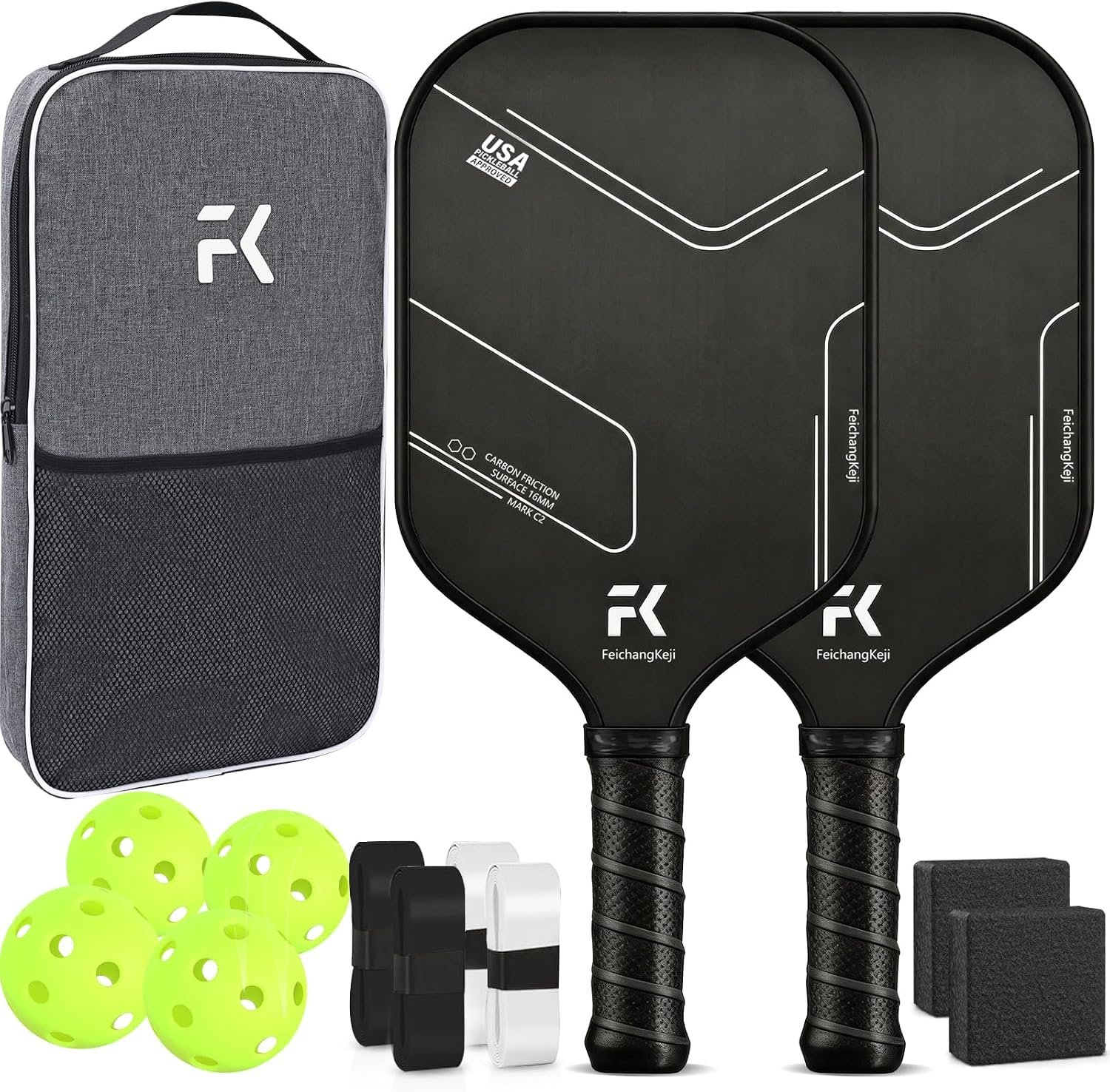 T700 Carbon Fiber Pickleball Paddle Set of 2, 16mm Polypropylene Honeycomb Core, Textured Surface for Spin & Control, Cushioned Grip, USAPA Approved - Image 10