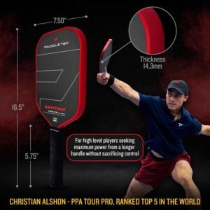 Paddletek Bantam TKO-CX 14.3mm Pickleball Paddles with Polymer Honeycomb Core - Unidirectional Carbon Fiber – Torsional Weighting & High Tack Performance Grip - USAPA Approved - 5.75 Inch Handle - Image 3