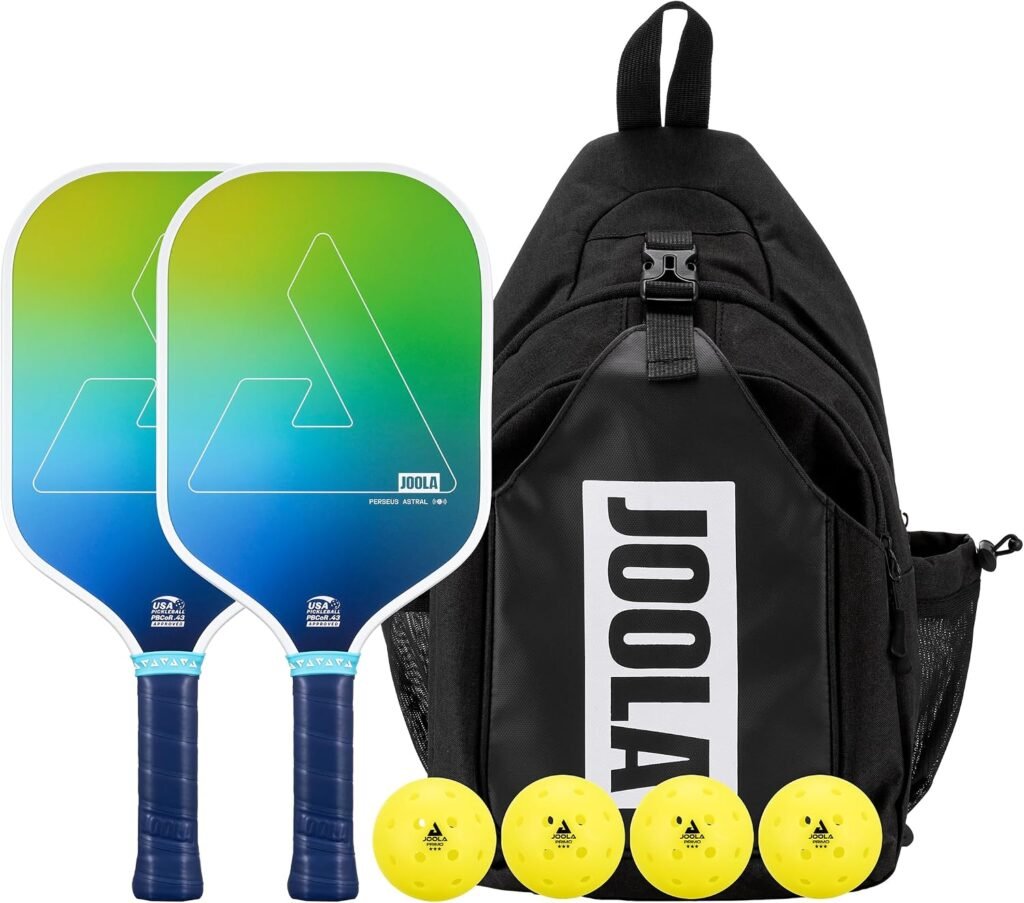 JOOLA Perseus Astral Pickleball Paddles Set of 2 - Includes: 2 Pickleball Paddles, 4 Balls & Sling Bag - Cold Press Carbon Surface - Lightweight, Beginner Friendly - USAP Approved - NFC Enabled