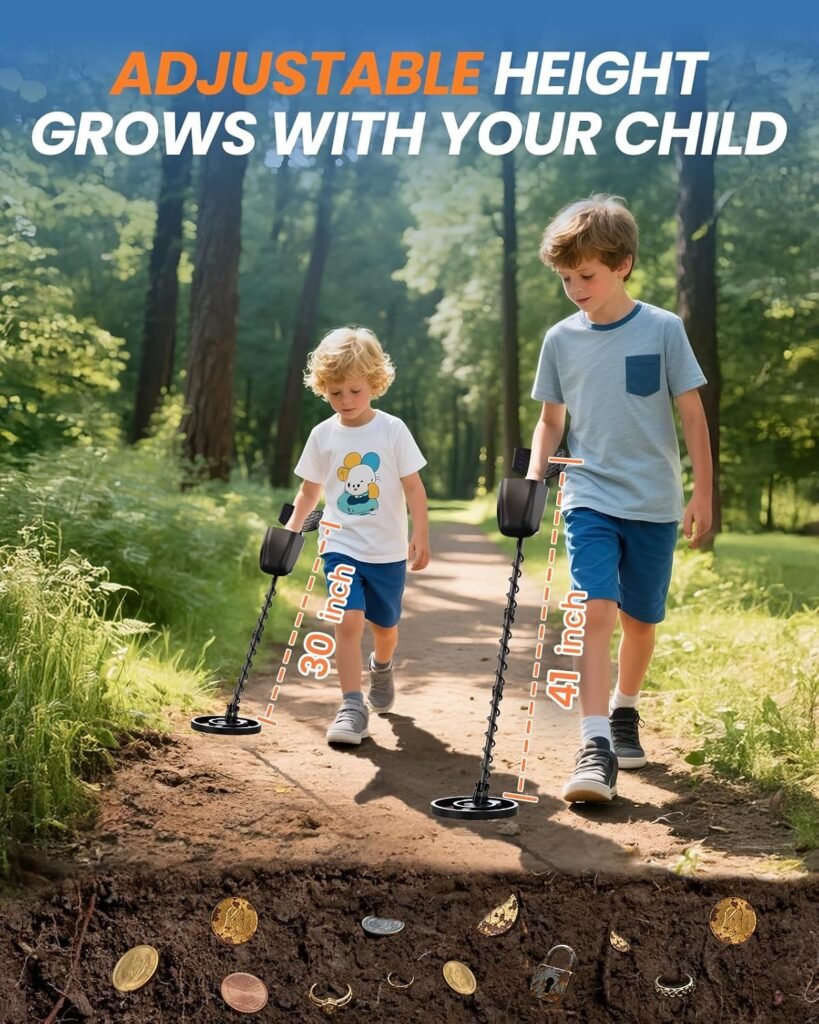Metal Detector for Kids, Easy to use, Fun LCD Display, Lightweight & Adjustable Kids Metal Detector, 8" Waterproof Coil, Beach/Backyard Hunting, Gifts for Kids Ages 8-12 (Rechargeable Kit)