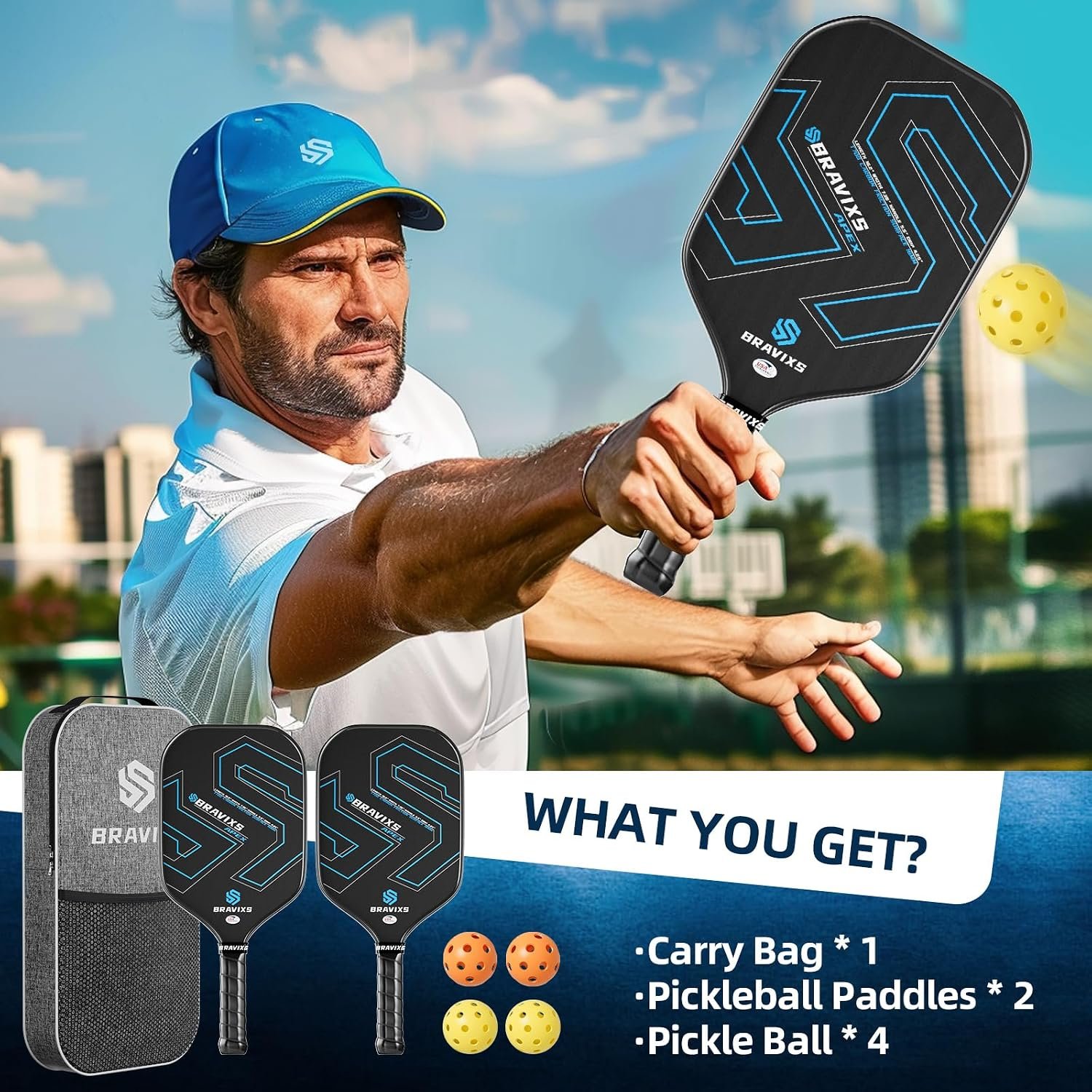 Pickleball Paddles Set of 2 USAPA Approved T700 Raw Carbon Fiber Pickleball Paddle, Friction Surface Pickleball Rackets with 4 Balls 1 Pickleball Bag, Pickle Ball Paddle Set for Men and Women - Image 6