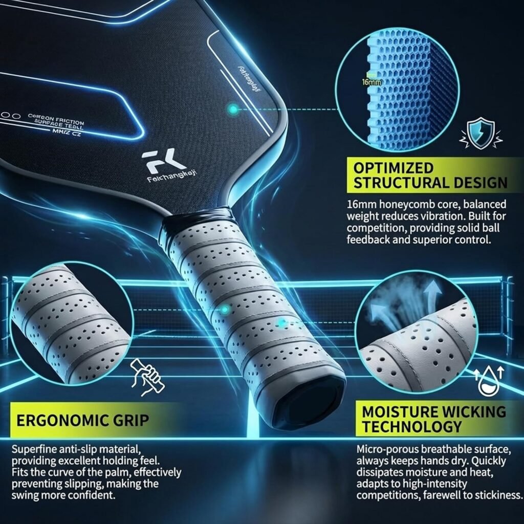 T700 Carbon Fiber Pickleball Paddle Set of 2, 16mm Polypropylene Honeycomb Core, Textured Surface for Spin & Control, Cushioned Grip, USAPA Approved