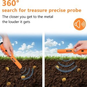 Metal Detector Pinpointing,Waterproof Pinpointer 360 Degree Search Gold&Treasure Finder with Belt Holster &LED Indicator& Buzzer Vibration, for Adults and Kids (Orange) - Image 3