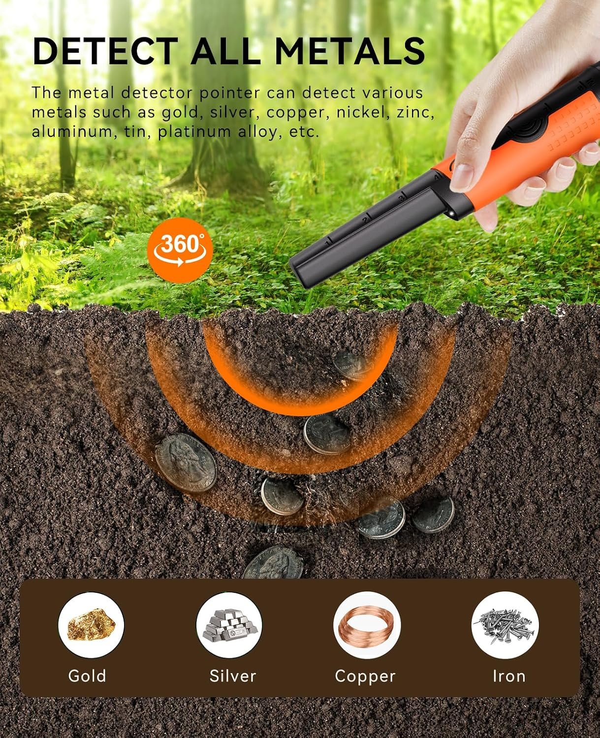 SUNPOW Metal Detector Pinpointer for Adults & Kids - Waterproof Handheld Pin Pointer Wand - High Sensitivity 360° Detection - Easy to Use 2 Alert Modes - Treasure Pinpointing Finder Probe - OTMD12 - Image 5