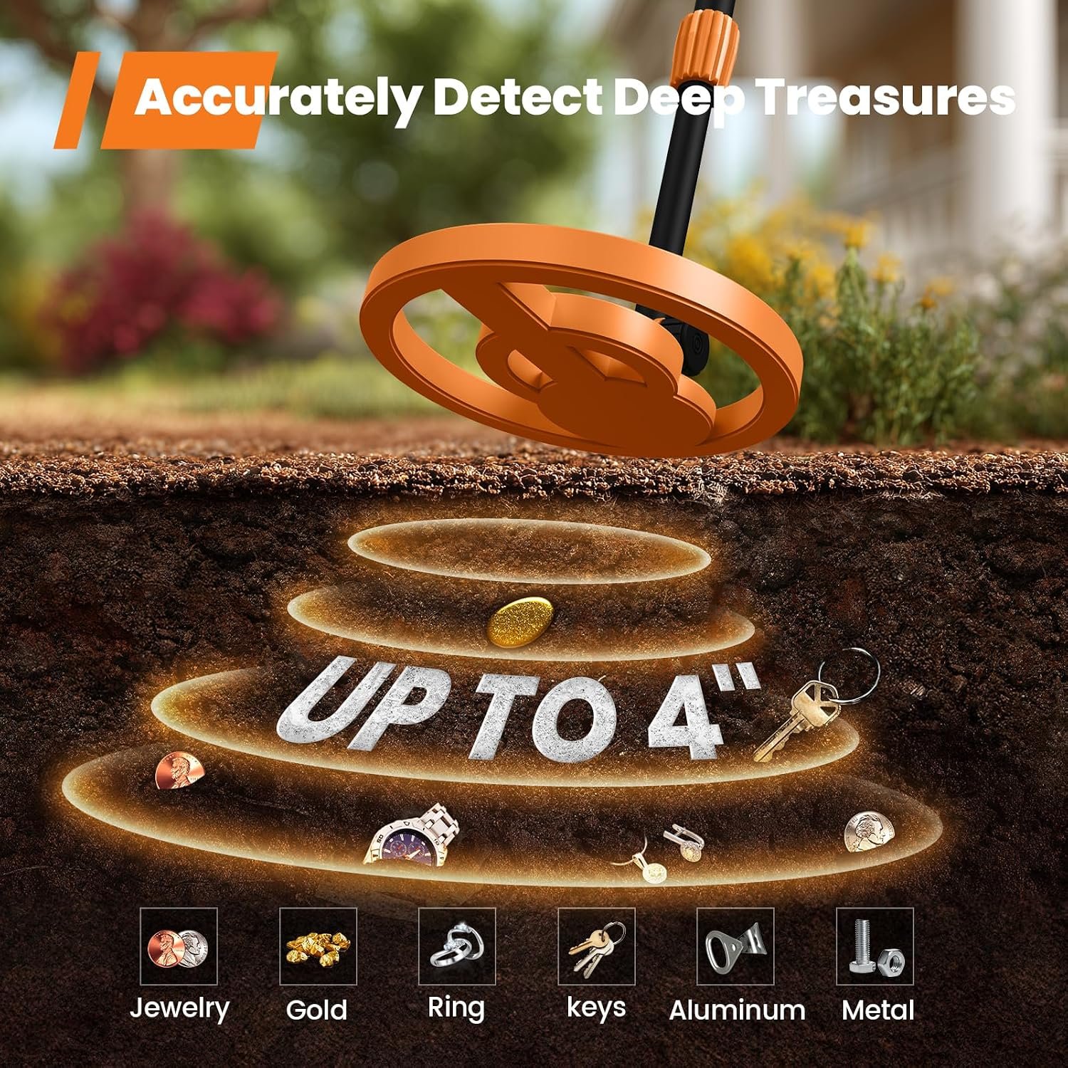 GoGonova Metal Detector, Adjustable 27.5” - 37.8” Metal Detector for Kids with LED Display, Lightweight Kids Metal Detector Kit with 6.8” Waterproof Search Coil, Gift for Boys & Girls, Orange - Image 3