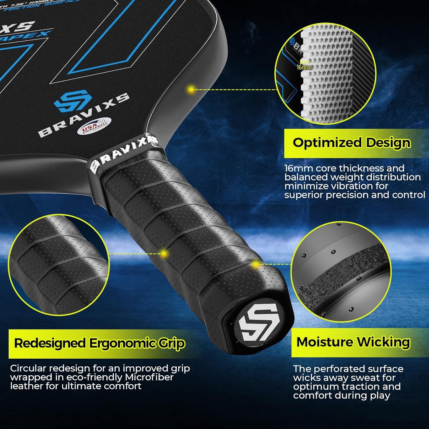 Pickleball Paddles Set of 2 USAPA Approved T700 Raw Carbon Fiber Pickleball Paddle, Friction Surface Pickleball Rackets with 4 Balls 1 Pickleball Bag, Pickle Ball Paddle Set for Men and Women - Image 3
