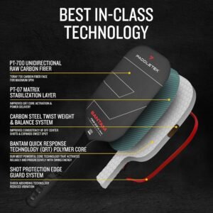 Paddletek Bantam TKO-CX 14.3mm Pickleball Paddles with Polymer Honeycomb Core - Unidirectional Carbon Fiber – Torsional Weighting & High Tack Performance Grip - USAPA Approved - 5.75 Inch Handle - Image 4