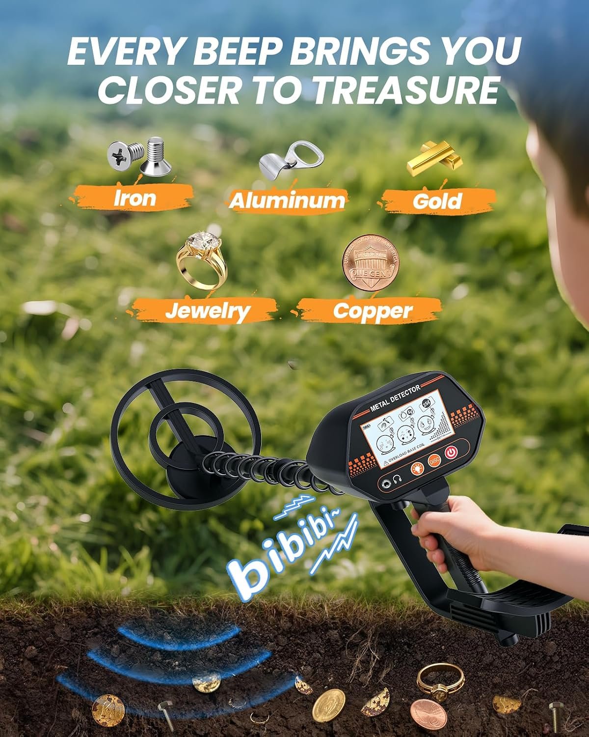 Metal Detector for Kids, Easy to use, Fun LCD Display, Lightweight & Adjustable Kids Metal Detector, 8" Waterproof Coil, Beach/Backyard Hunting, Gifts for Kids Ages 8-12 (Rechargeable Kit) - Image 3