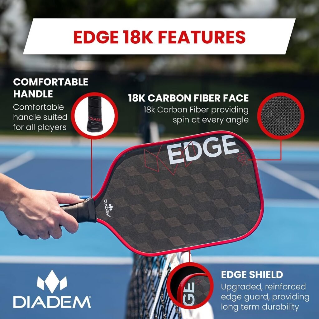 Diadem Edge 18K Pickleball Paddle Series | USAPA Approved, 18K Carbon Fiber Face for Unmatched Spin & Control, Durable Edge Shield Pro | Multiple Colors & Styles