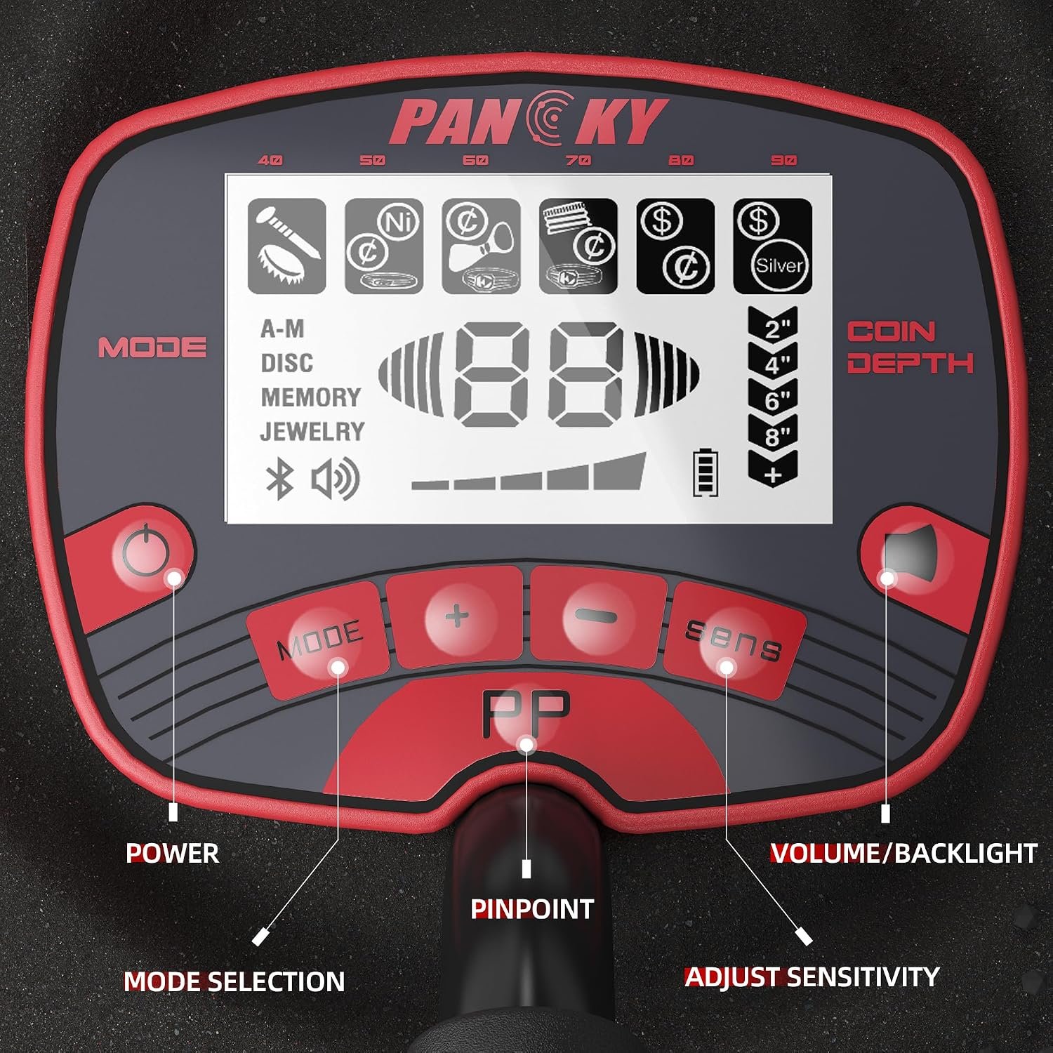 PANCKY Metal Detectors for Adults Waterproof, Professional Higher Accuracy Gold Detector with LCD Display, 5 Mode, Advanced DSP Chip 10" Coil, PK0075 - Image 3