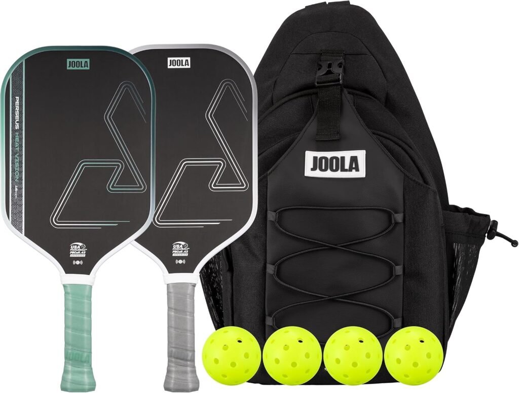 JOOLA Heat Vision Pickleball Paddles Set of 2 - Includes: 2 Pickleball Paddles, 4 Balls & Sling Bag - Lightweight USAPA Approved Carbon Fiber Paddle, Heat-Pressed Handle for Extra Stability, NFC Chip