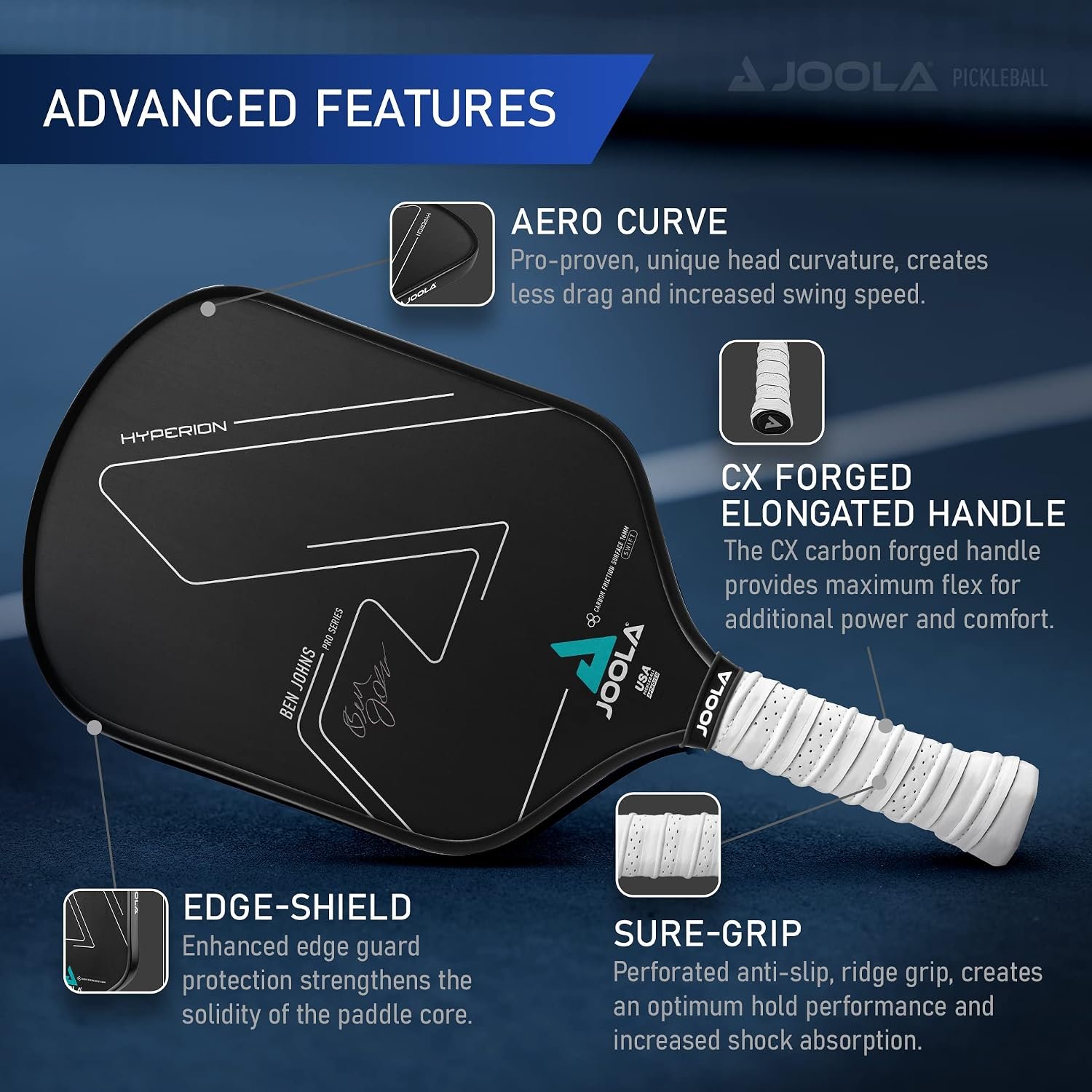 JOOLA Professional Pickleball Paddles – Raw Carbon Fiber Surface – Built for Spin, Speed & Control – Hyperion, Solaire, Perseus & Scorpeus – Swift & Standard Models – USAP Approved – Tournament-Level - Image 3