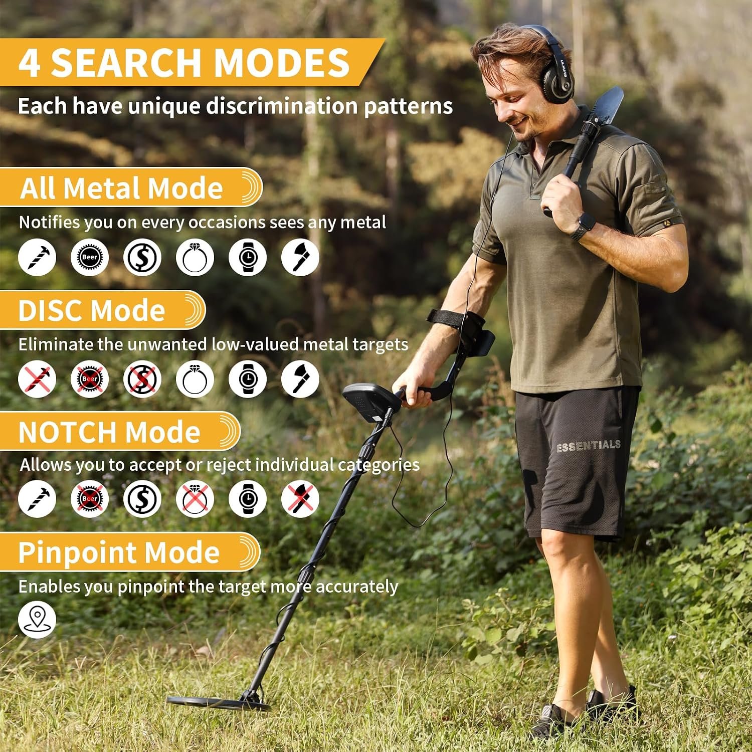 Upgraded Metal Detector for Adults Professional - High Accuracy Gold Finder with DSP Chip & 10" IP68 Waterproof Search Coil, 12" Deep Detection and 60" Adjustable Length for Beach & Yard - Image 3