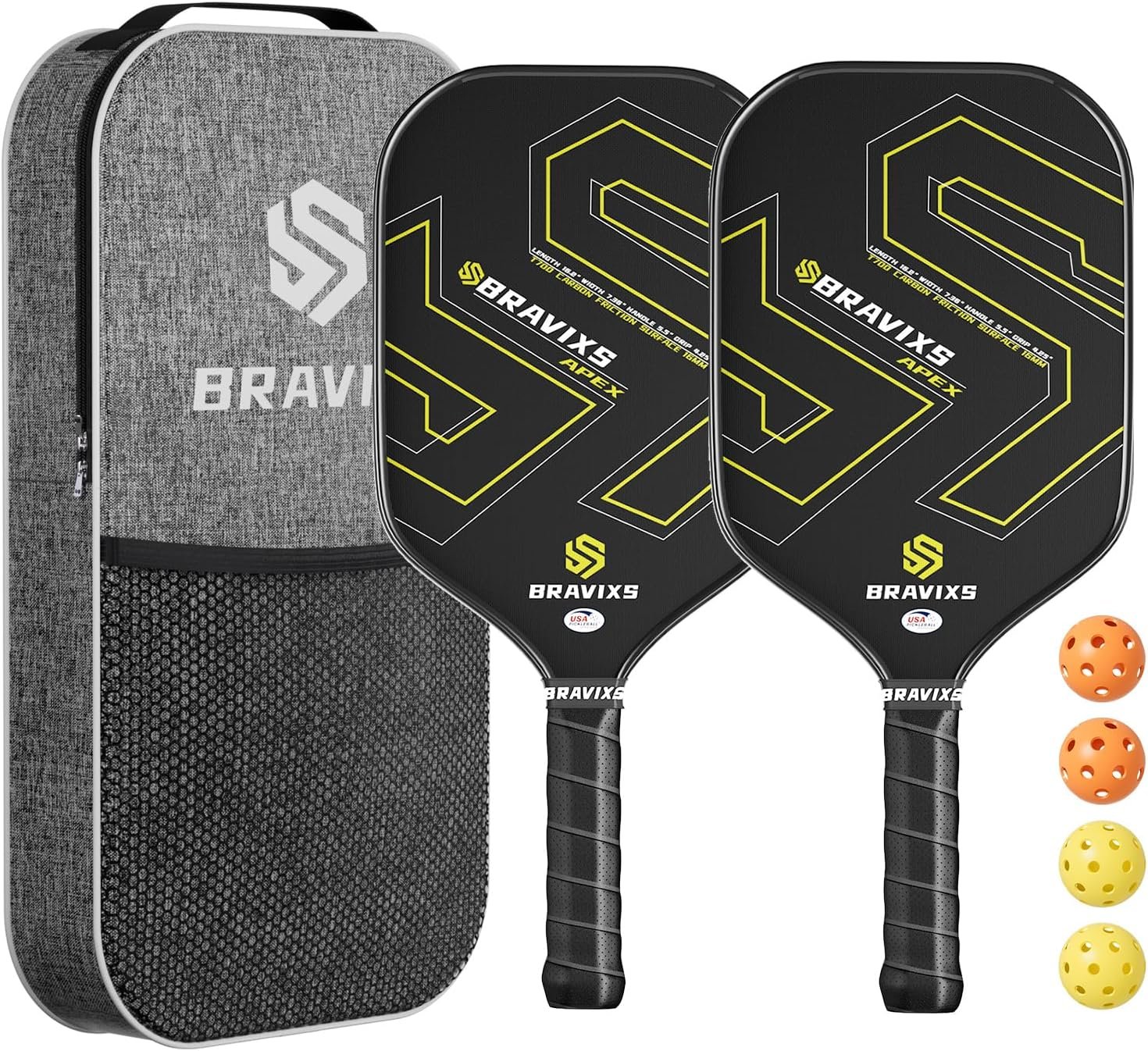 Pickleball Paddles Set of 2 USAPA Approved T700 Raw Carbon Fiber Pickleball Paddle, Friction Surface Pickleball Rackets with 4 Balls 1 Pickleball Bag, Pickle Ball Paddle Set for Men and Women - Image 9