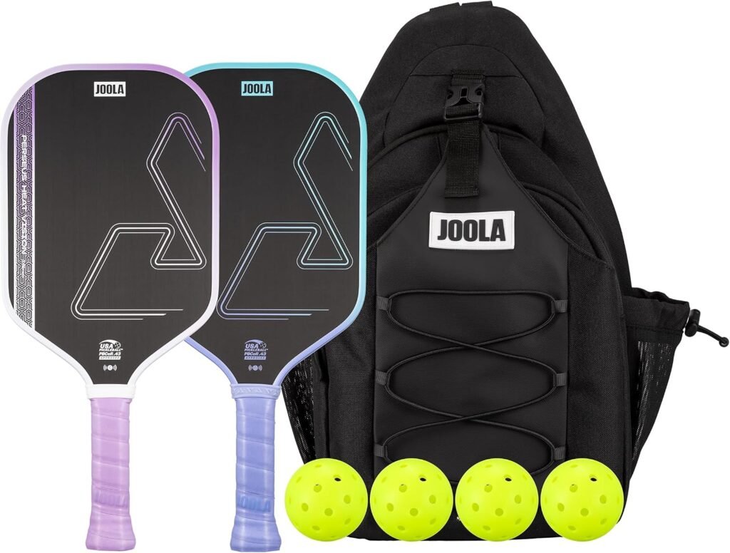 JOOLA Heat Vision Pickleball Paddles Set of 2 - Includes: 2 Pickleball Paddles, 4 Balls & Sling Bag - Lightweight USAPA Approved Carbon Fiber Paddle, Heat-Pressed Handle for Extra Stability, NFC Chip