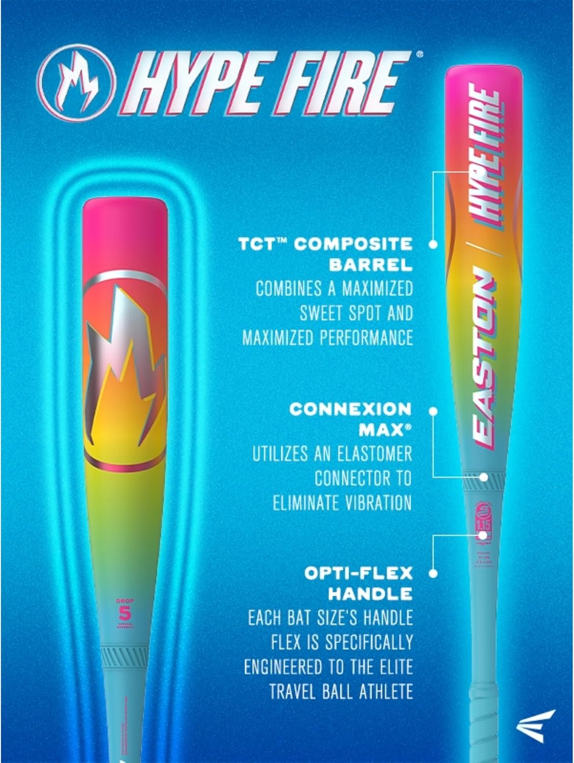 Easton | 2026 | Hype Fire Baseball Bat | USSSA | -5/-8/-10 | 2 Pc. - Image 3