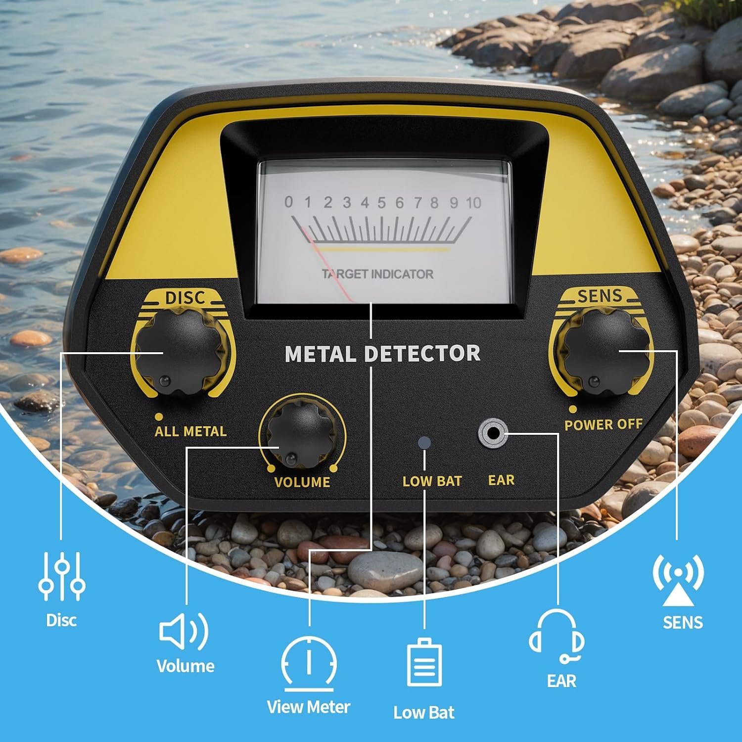 JUANGU Metal Detector for Adults & Kids - Lightweight 2.8lbs with 8" Search Coil, Adjustable Stem for Beach, Gold & Coin Hunting with Headphones - Easy to Use for Beginners, Gift for Boys & Girls - Image 3