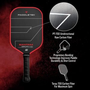 Paddletek Bantam TKO-CX 14.3mm Pickleball Paddles with Polymer Honeycomb Core - Unidirectional Carbon Fiber – Torsional Weighting & High Tack Performance Grip - USAPA Approved - 5.75 Inch Handle - Image 5