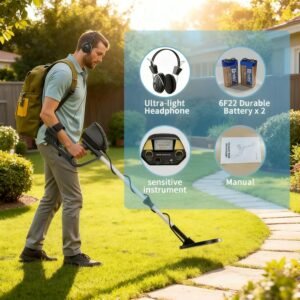 JUANGU Metal Detector for Adults & Kids - Lightweight 2.8lbs with 8" Search Coil, Adjustable Stem for Beach, Gold & Coin Hunting with Headphones - Easy to Use for Beginners, Gift for Boys & Girls - Image 5