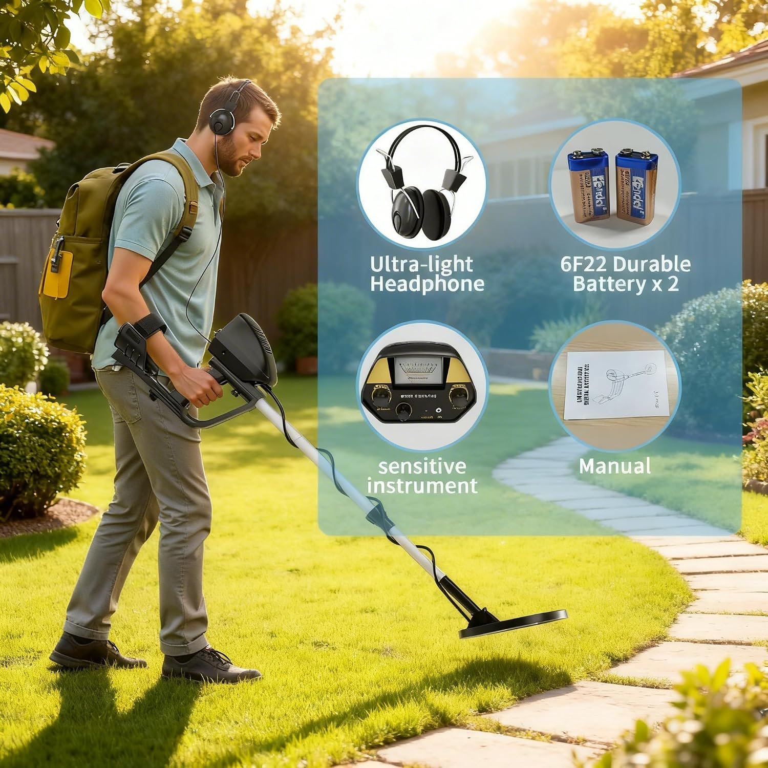 JUANGU Metal Detector for Adults & Kids - Lightweight 2.8lbs with 8" Search Coil, Adjustable Stem for Beach, Gold & Coin Hunting with Headphones - Easy to Use for Beginners, Gift for Boys & Girls - Image 5