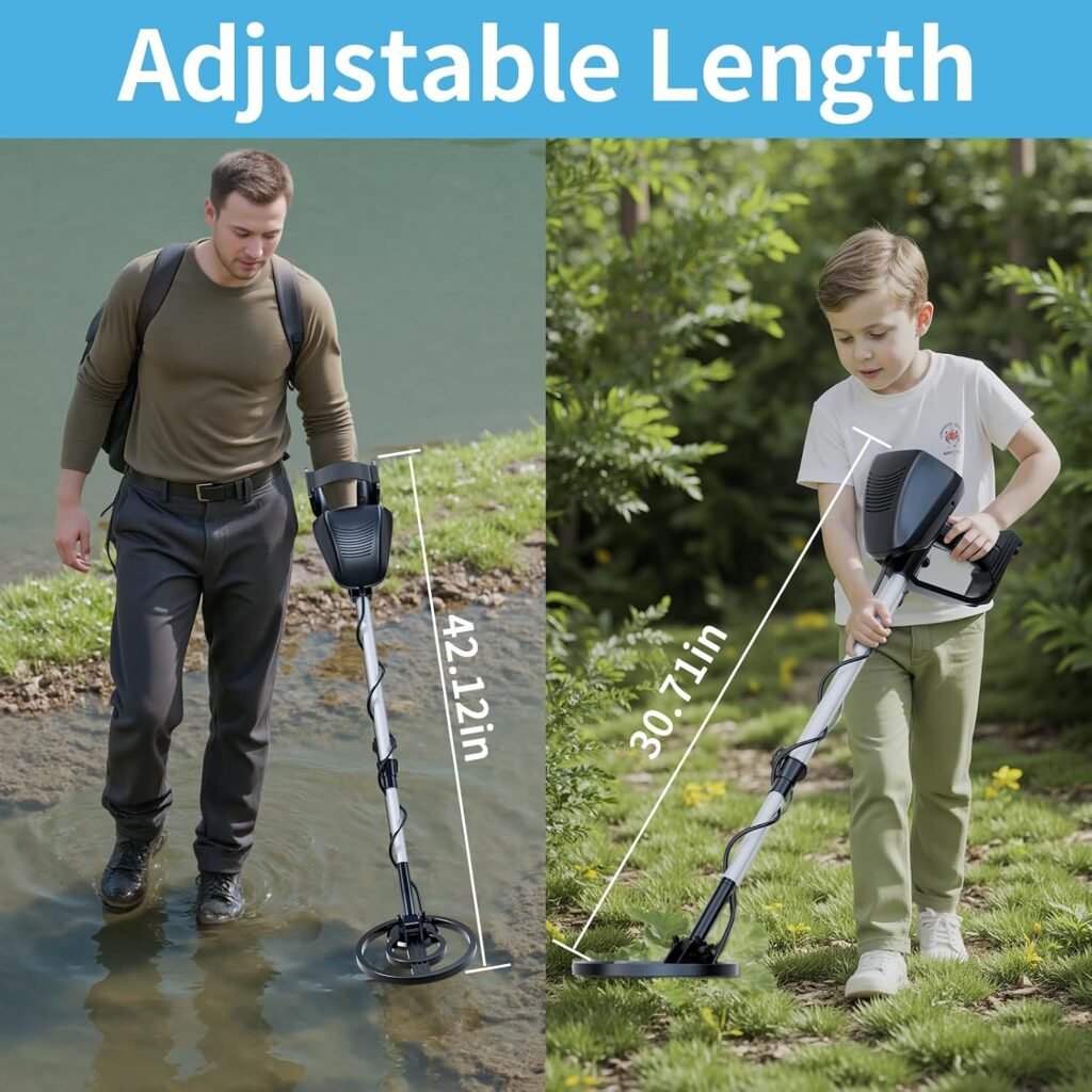 JUANGU Metal Detector for Adults & Kids - Lightweight 2.8lbs with 8" Search Coil, Adjustable Stem for Beach, Gold & Coin Hunting with Headphones - Easy to Use for Beginners, Gift for Boys & Girls