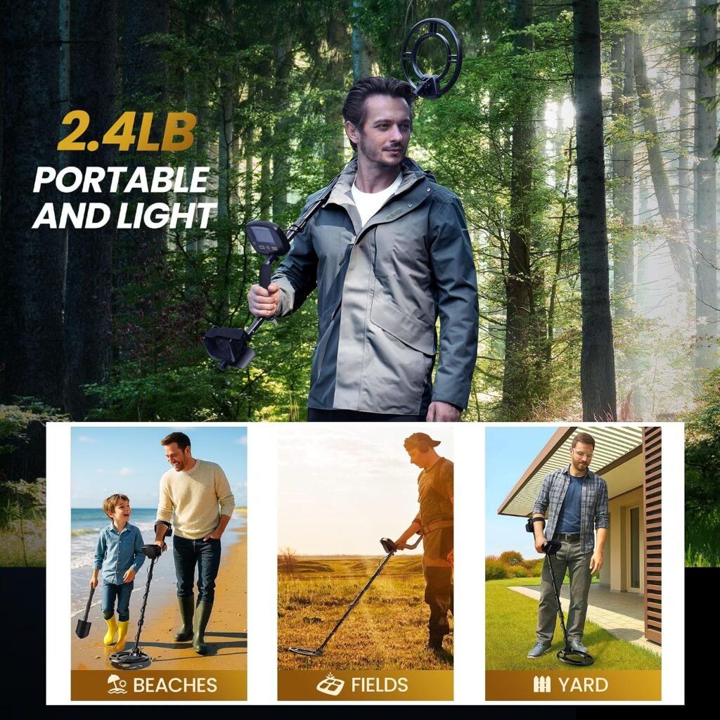 Upgraded Metal Detector for Adults Professional - High Accuracy Gold Finder with DSP Chip & 10" IP68 Waterproof Search Coil, 12" Deep Detection and 60" Adjustable Length for Beach & Yard
