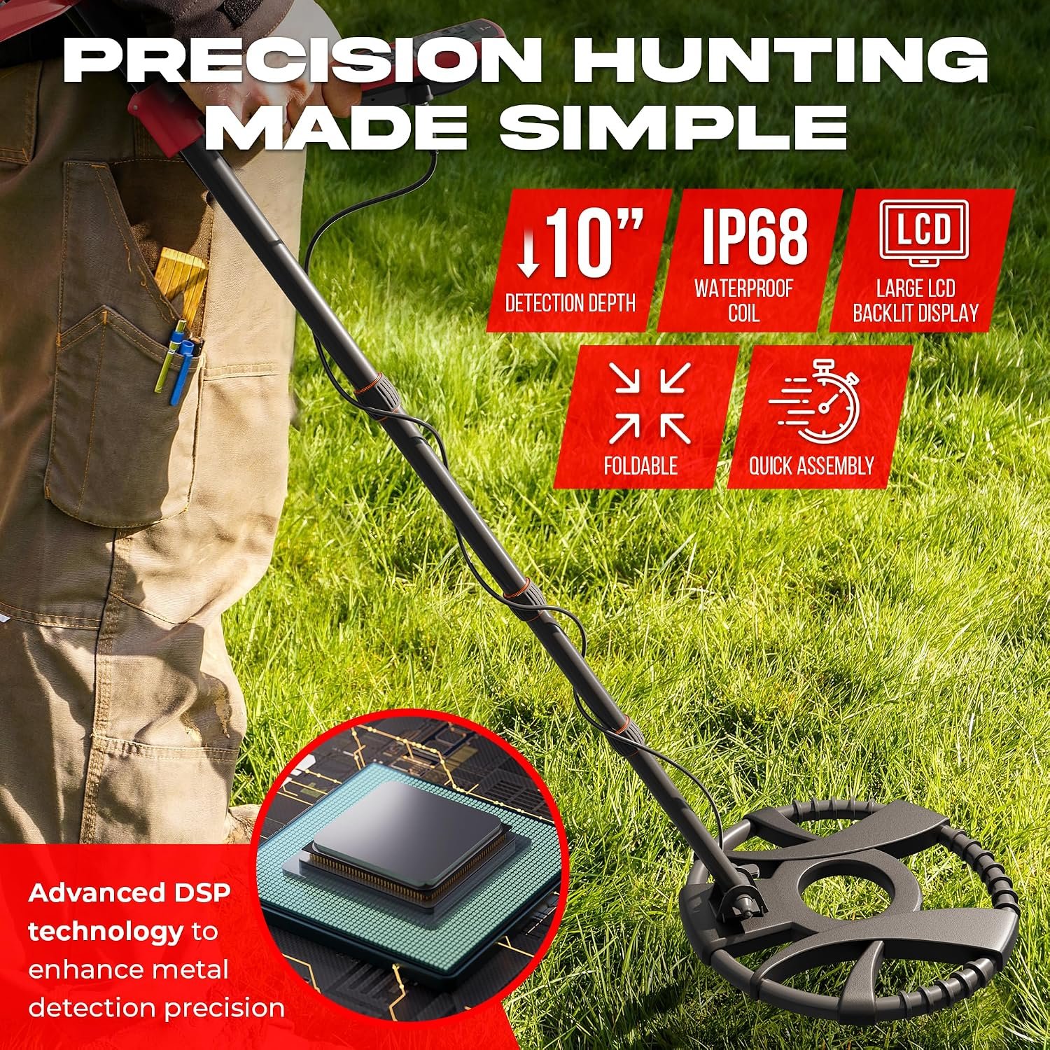 Metal Detector for Adults with Pin Pointer - Waterproof Metal Detector, Pinpointer with 5 Modes, Headphones, Bag, Dagger,Adults Professional, Beach, ip68 Coil,Gold Detector - Image 2