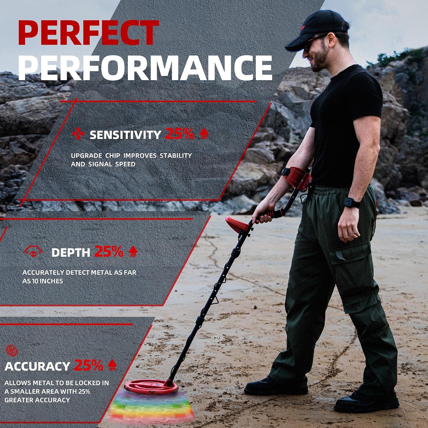 PANCKY Metal Detectors for Adults Waterproof, Professional Higher Accuracy Gold Detector with LCD Display, 5 Mode, Advanced DSP Chip 10" Coil, PK0075 - Image 5