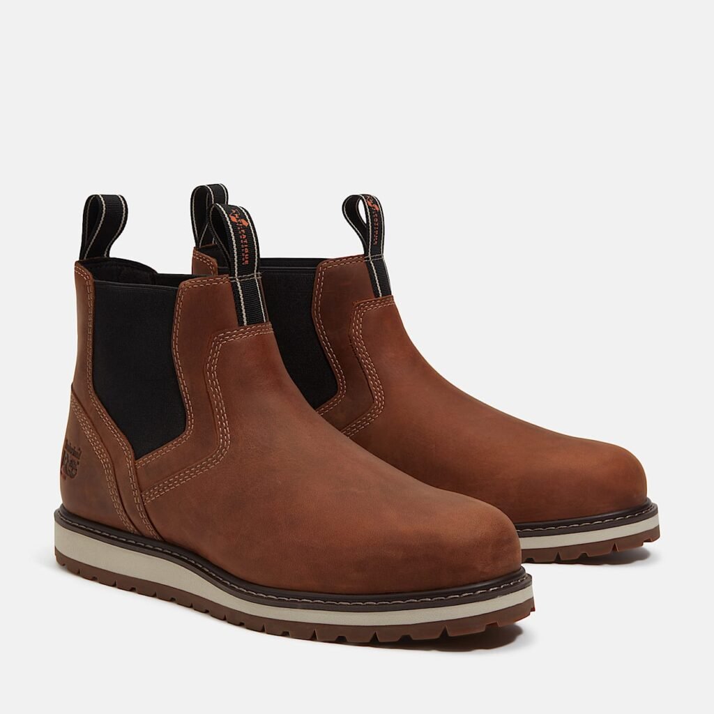 Timberland Men's Irvine Chelsea Soft Toe Work Boot Medium Brown Full-Grain Style TB0A66BUEM4