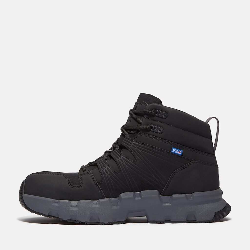 Timberland Men's Powertrain EV Mid Composite Toe SD10 Work Sneaker Blackout Leather/Synthetic Style TB0A63K3V96