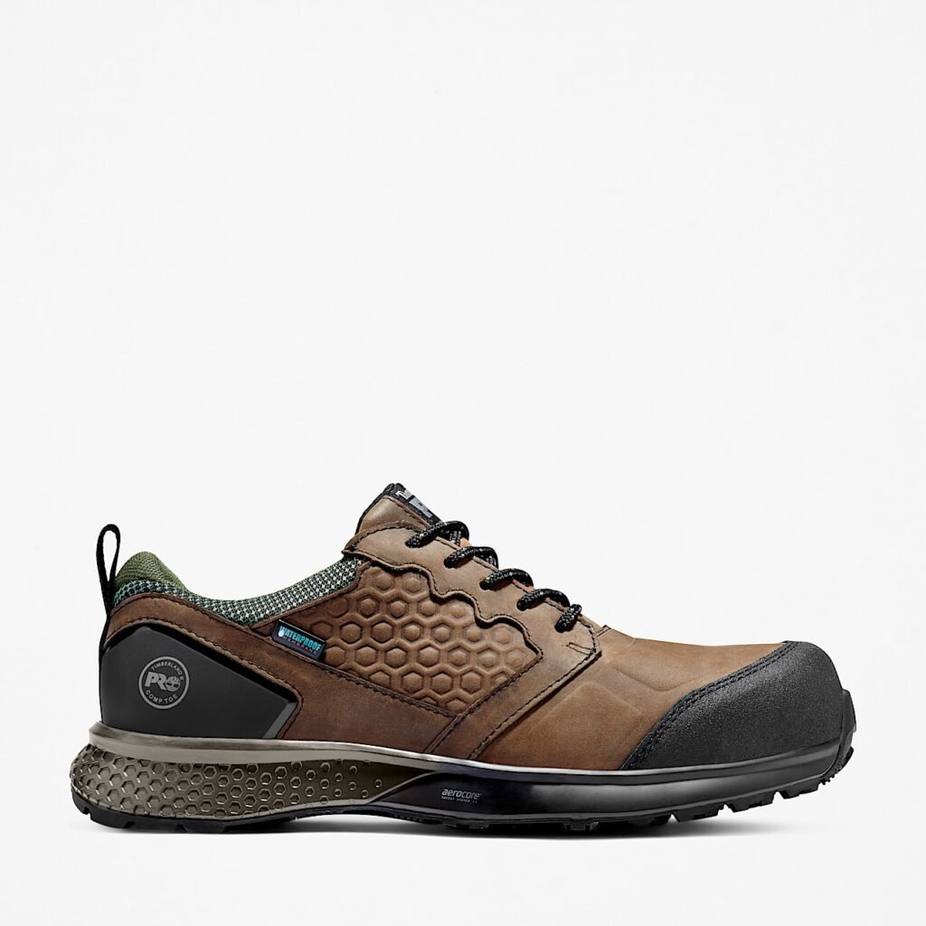Timberland Men's Reaxion Composite Toe Waterproof Work Sneaker Brown/Green Style TB1A21PN214