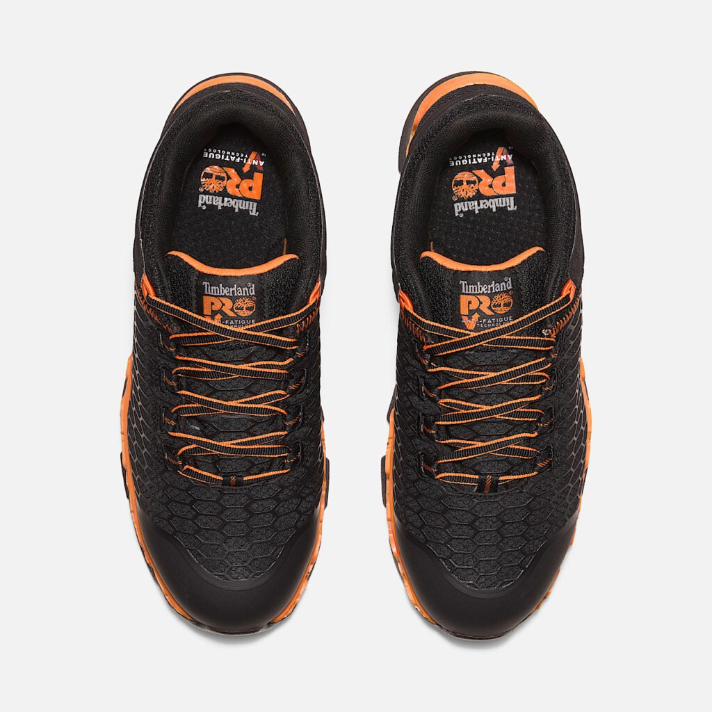 Men's Timberland Powertrain Sport Alloy Toe Work Sneaker Black/Orange Style TB1A1B6S001