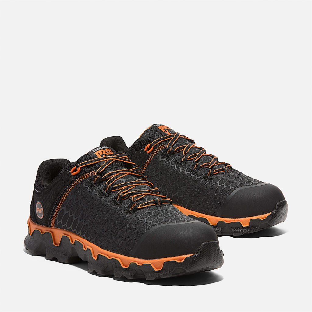 Men's Timberland Powertrain Sport Alloy Toe Work Sneaker Black/Orange Style TB1A1B6S001