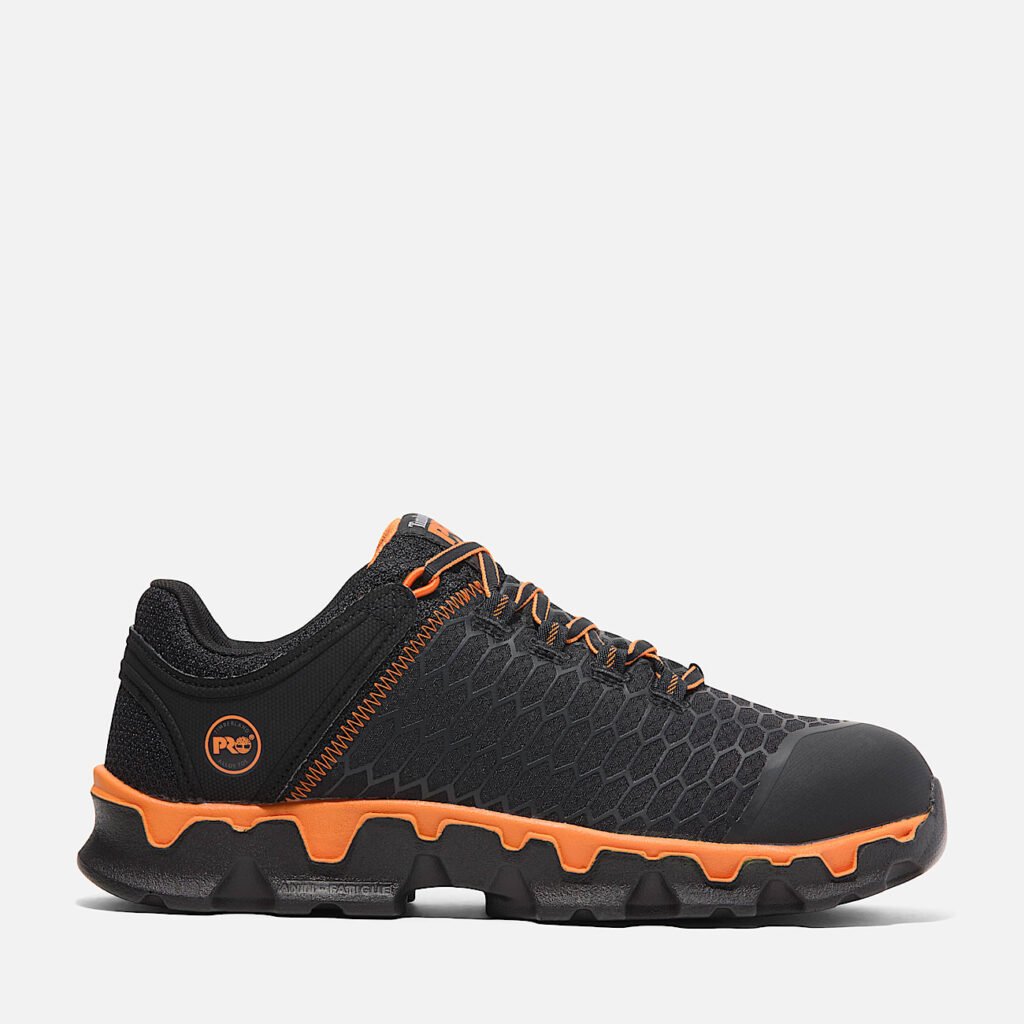Men's Timberland Powertrain Sport Alloy Toe Work Sneaker Black/Orange Style TB1A1B6S001