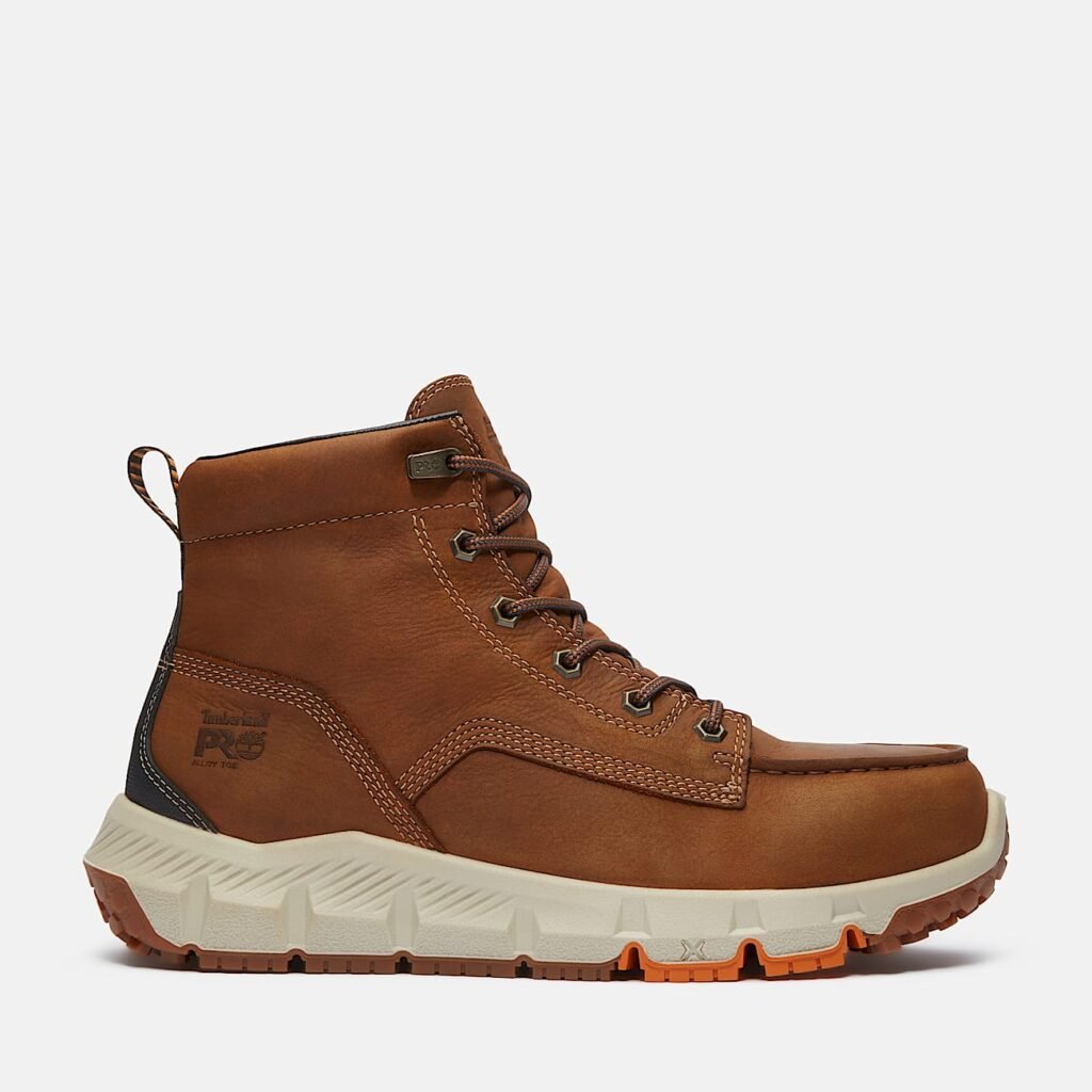 Men's Timberland Tempe Moc Toe 6" Alloy Toe Work Boot Light Brown Full-Grain Style TB0A2QFUEM8