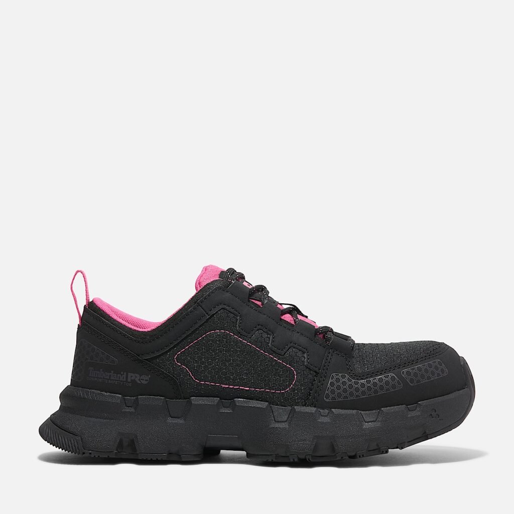 Timberland PRO Women's Powertrain EV Composite Toe Work Sneaker Black/Pink Style TB0A5Z6Y001