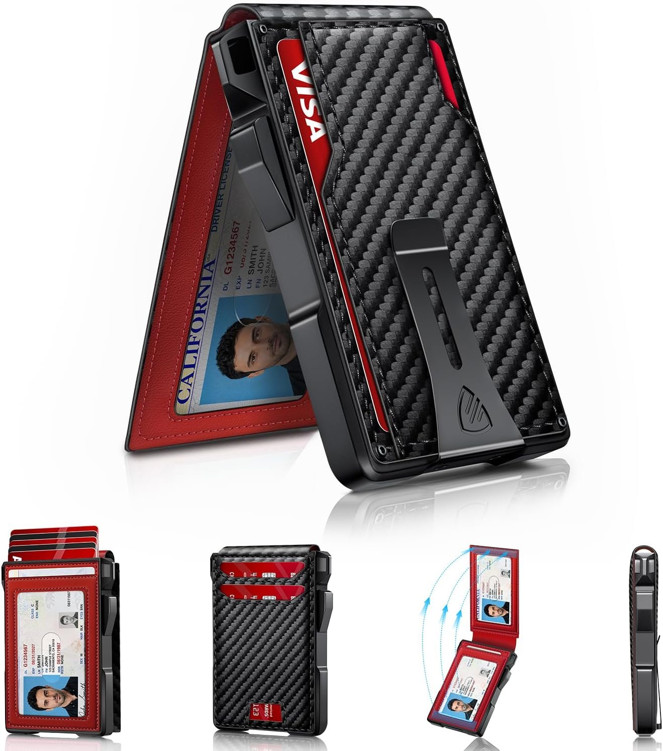 RUNBOX 14 Cards wallet — Textured Carbon Black Red