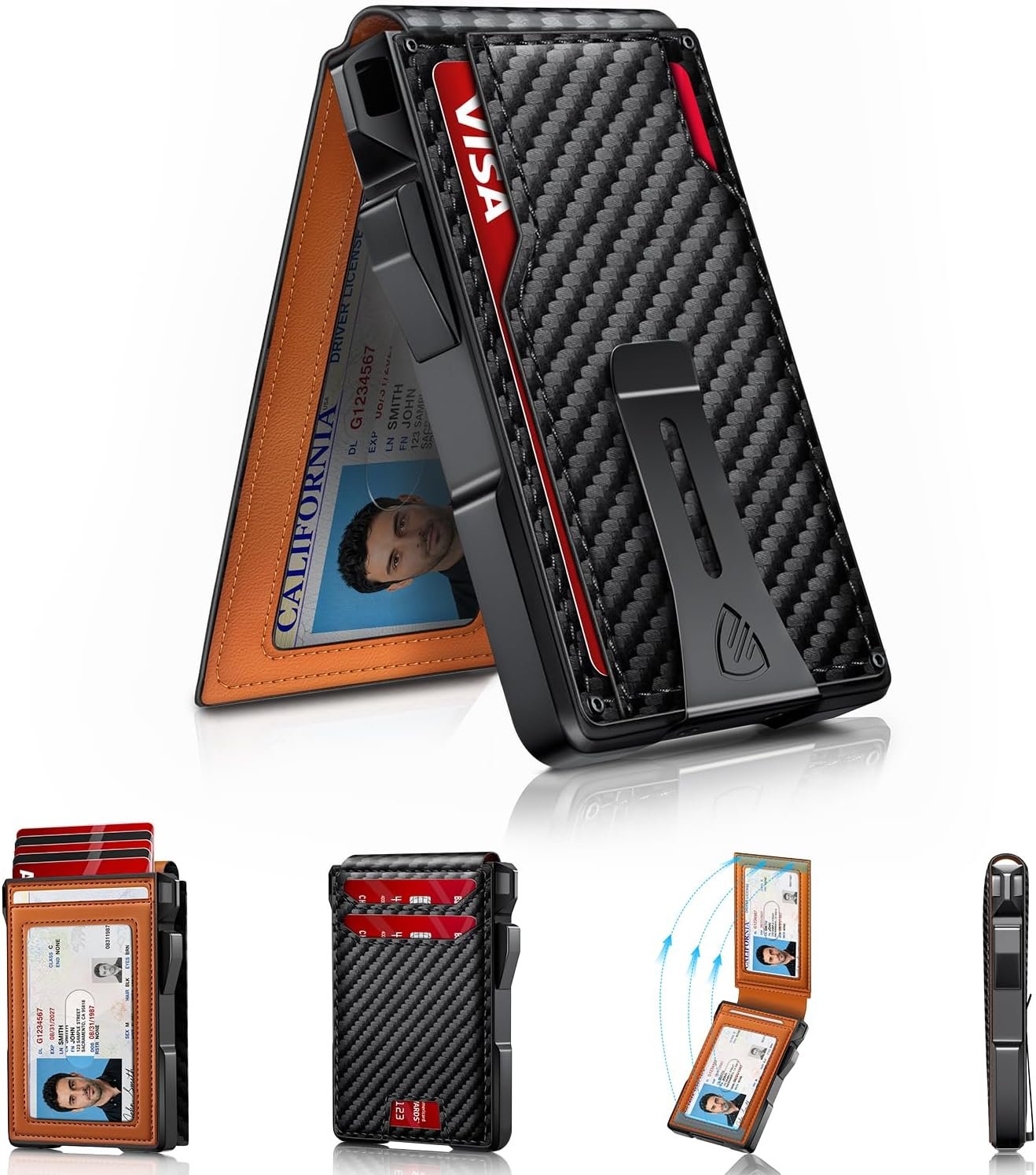 RUNBOX 14 Cards wallet — Textured Carbon Black Orange
