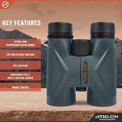 Athlon Optics Midas UHD 8x42 Binoculars, ED Glass, Gray, Waterproof