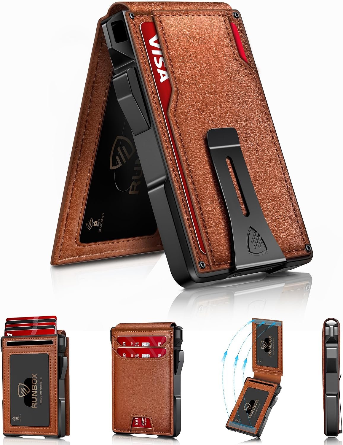 RUNBOX 14 Cards wallet — Waxed Reddish Brown