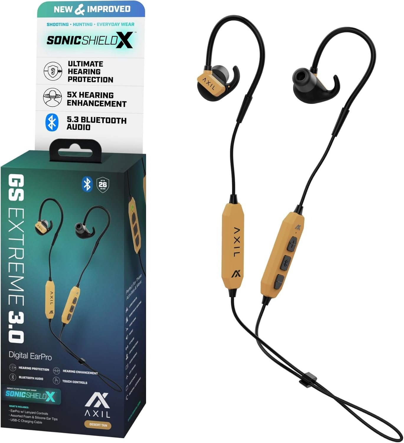 AXIL GS Extreme 3.0 Shooting Ear Protection Earbuds, 5X Hearing, Black - Image 2