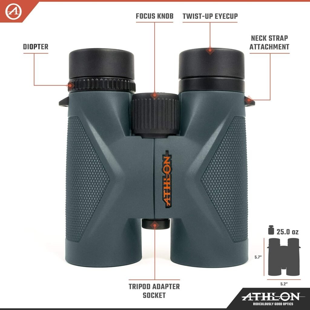 Athlon Optics Midas UHD 8x42 Binoculars, ED Glass, Gray, Waterproof