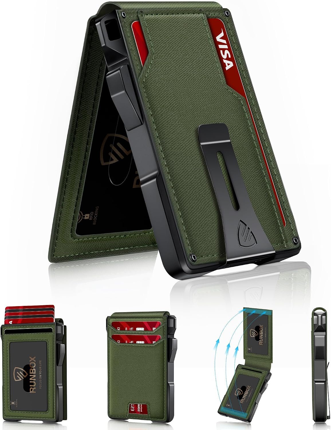 RUNBOX 14 Cards wallet — Textured Denim Green